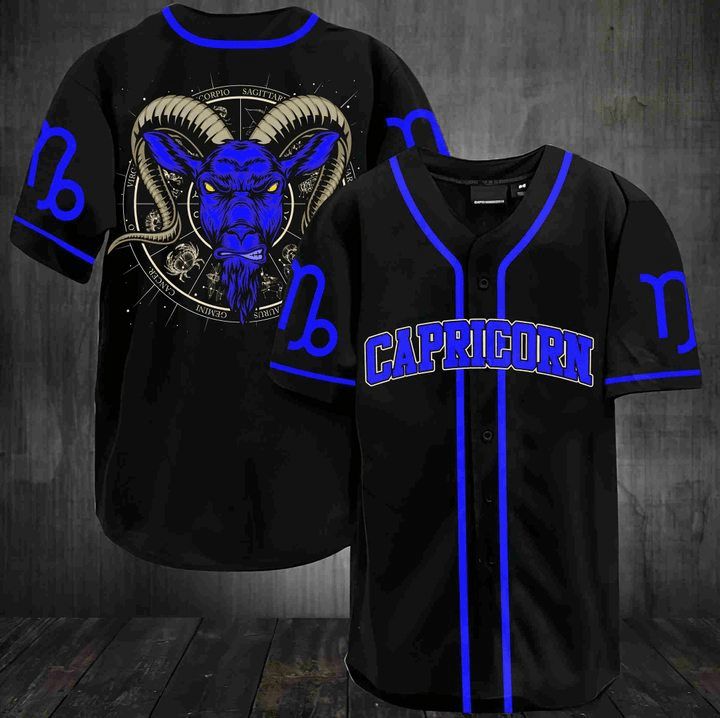 Awesome Capricorn Zodiac Blue Black Personalized 3d Baseball Jersey
