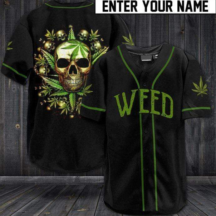 Custom Name 420 Vibes Weed Black Baseball Jersey Shirt - Owl Fashion Shop