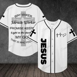 B&ampampw Jesus Way Maker Promise Keeper Light In The Darkness Personalized 3d Baseball Jersey kv