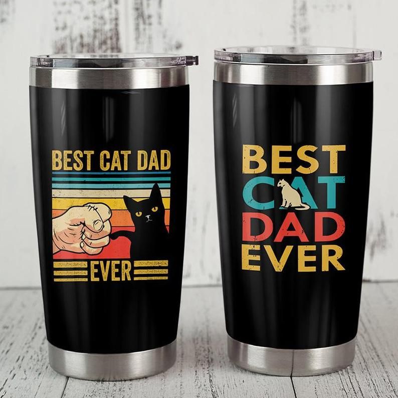 Black Cat Best Cat Dad Ever Gift For Lover Day Travel Tumbler