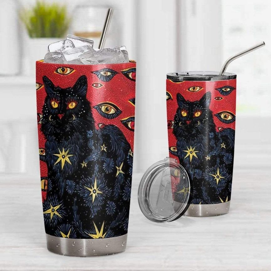 Black Cat Design Gift For Lover Day Travel Tumbler All Over Print