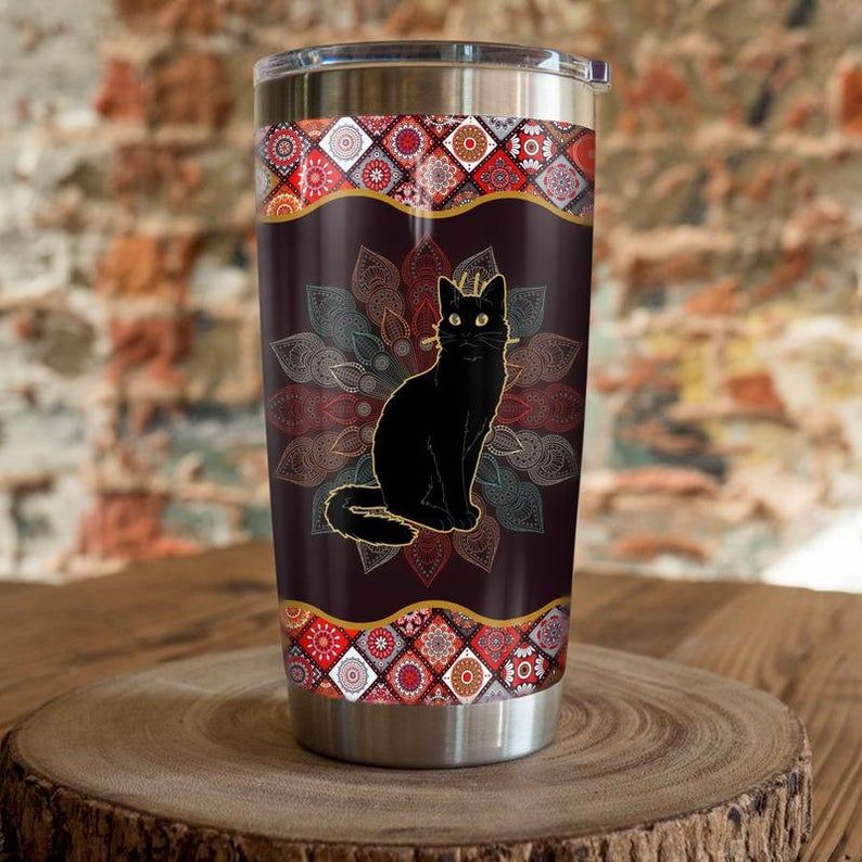 Black Cat Mandala 20 Gift For Lover Day Travel Tumbler All Over Print