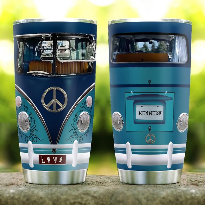 Blue Retro Hippie Van Personalized Gift For Lover Day Travel Tumbler ...