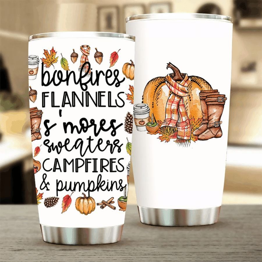Bonfires And Pumpkins Gift For Lover Day Travel Tumbler All Over Print