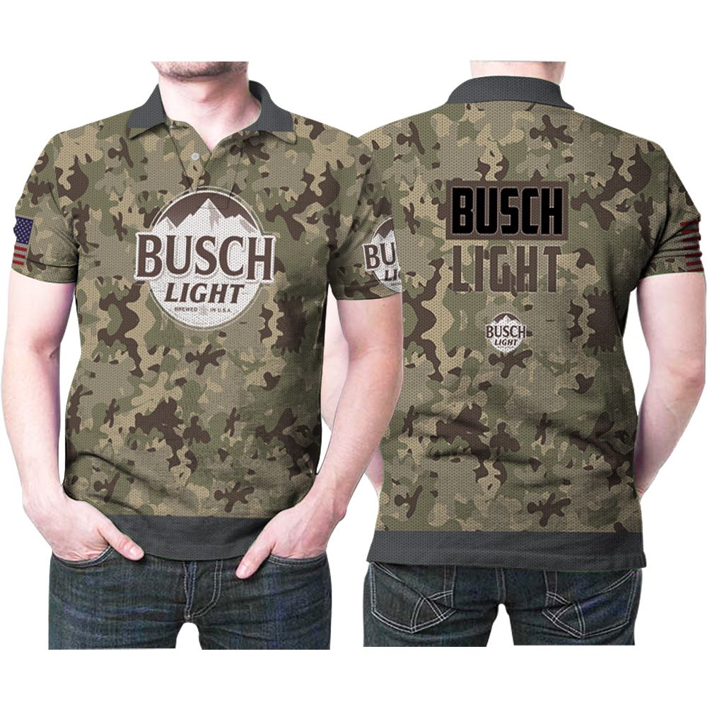 Busch Light Camo Pattern Us Flag 3d Designed For Busch Light Beer Fans Busch Light Beer Lovers Polo Shirt All Over Print Shirt 3d T-shirt