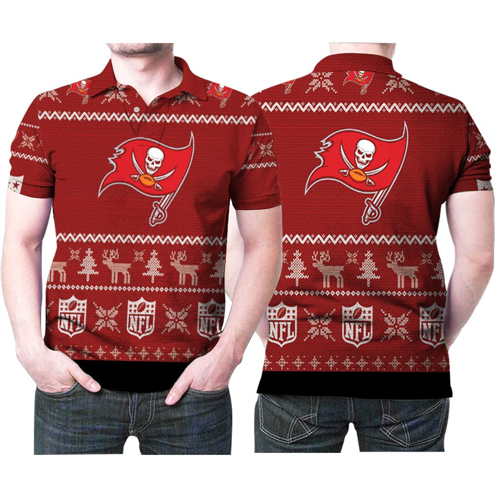 Christmas Tree Deer Pattern Tampa Bay Buccaneers Nfl American Football Logo Gift For Buccaneers Fans Christmas Holiday Polo Shirt