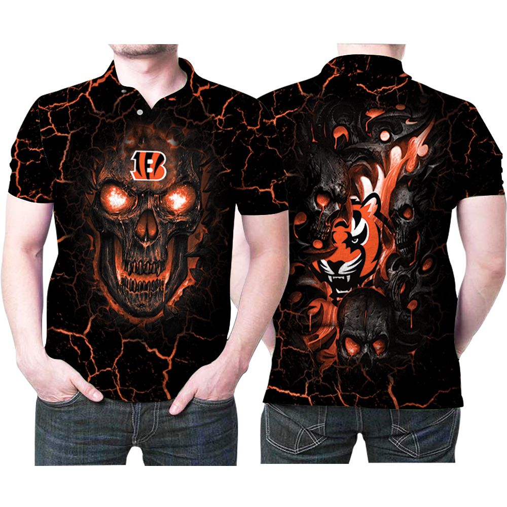 Cincinnati Bengals Lava Skulls Tiger 3d Printed Gift For Cincinnati Bengals Fan Polo Shirt All Over Print Shirt 3d T-shirt