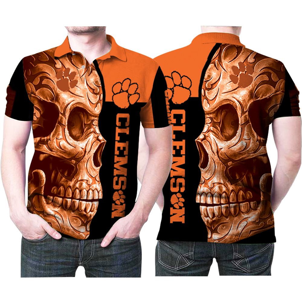 Clemson Tigers Ncaa Flowers Pattern Skull 3d Printed Gift For Clemson Tigers Fan Polo Shirt All Over Print Shirt 3d T-shirt