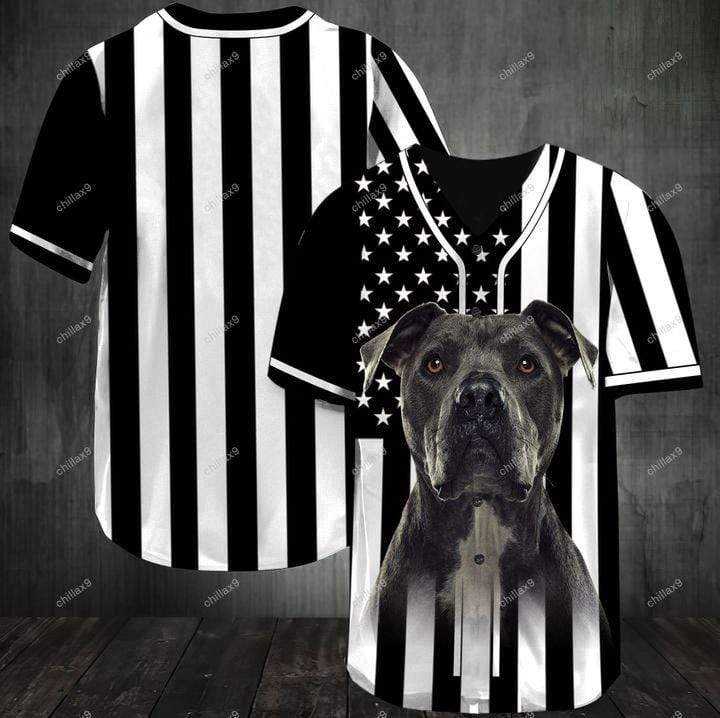 Confident Pit Bull American Flag Personalized 3d Baseball Jersey kv