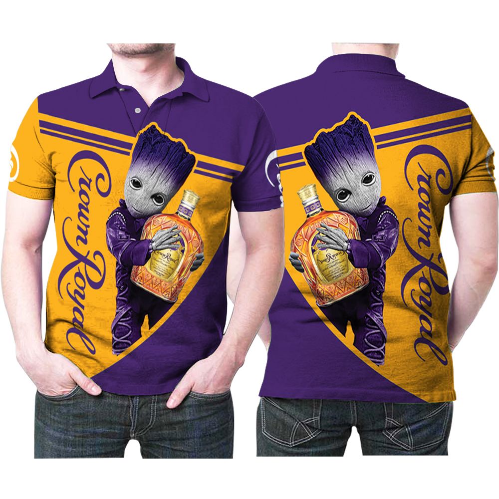 Crown Royal Logo Groot Hug Wine Bottle 3d Printed Gift For Crown Royal Lovers Polo Shirt All Over Print Shirt 3d T-shirt