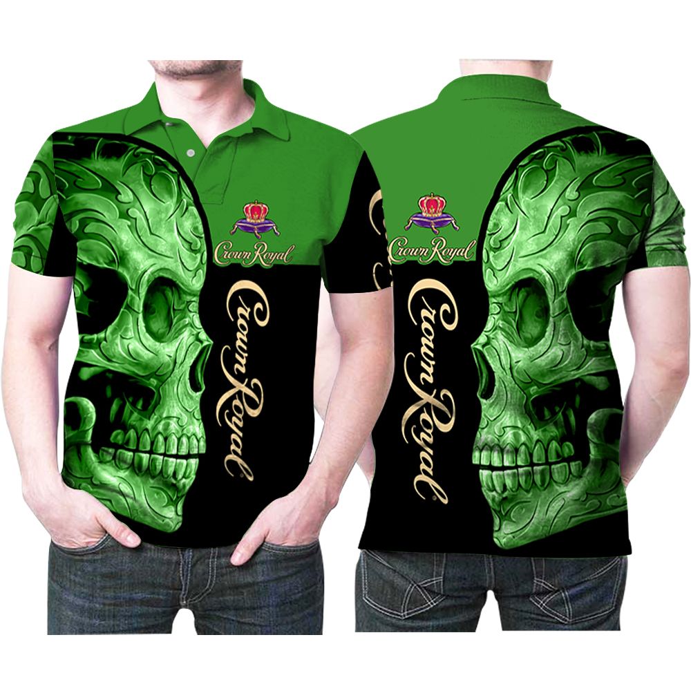 Crown Royal Skull Flowers Pattern Green 3d Printed Gift For Crown Royal Lovers Polo Shirt All Over Print Shirt 3d T-shirt