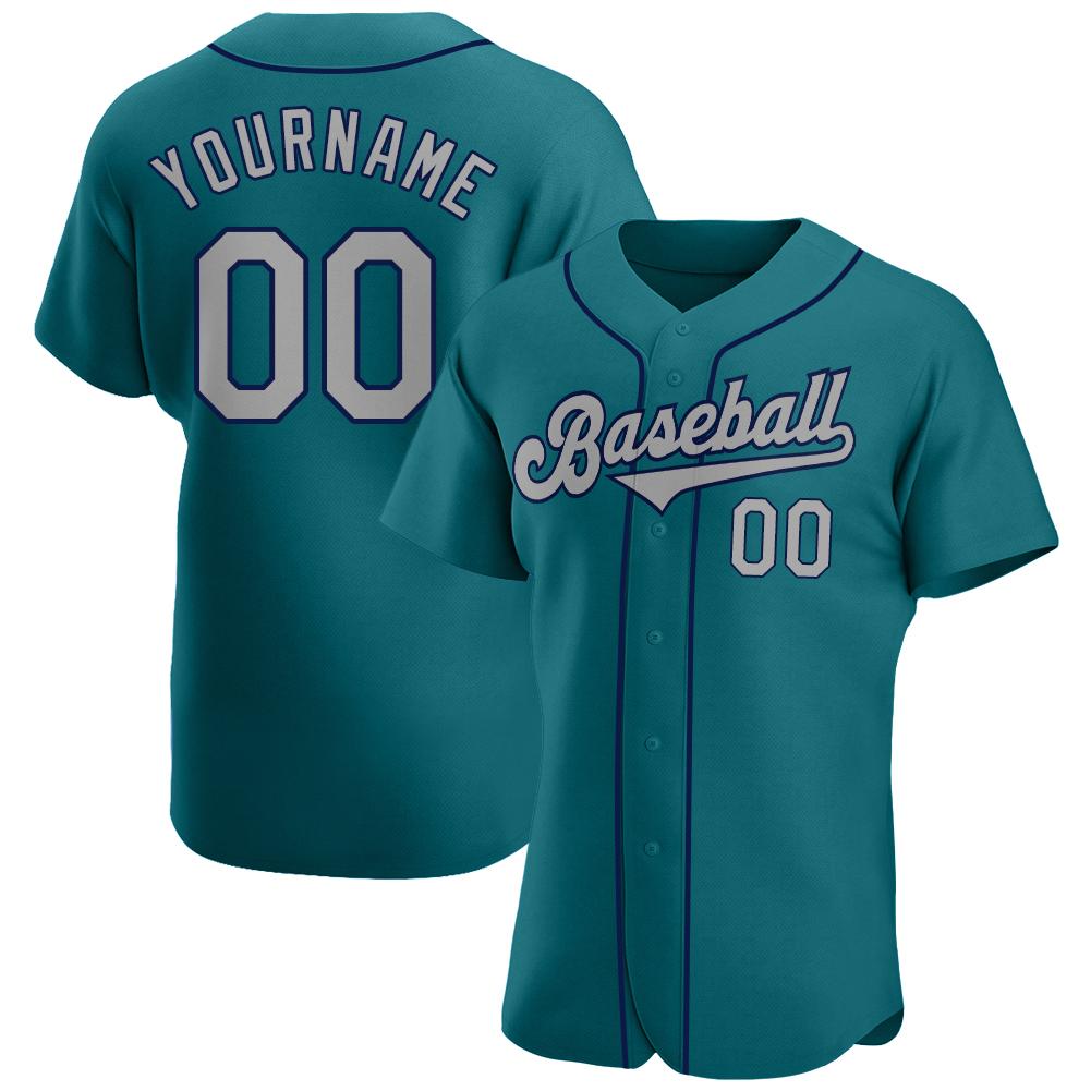 Custom Personalized Aqua Gray Navy Baseball Jersey - Teeruto