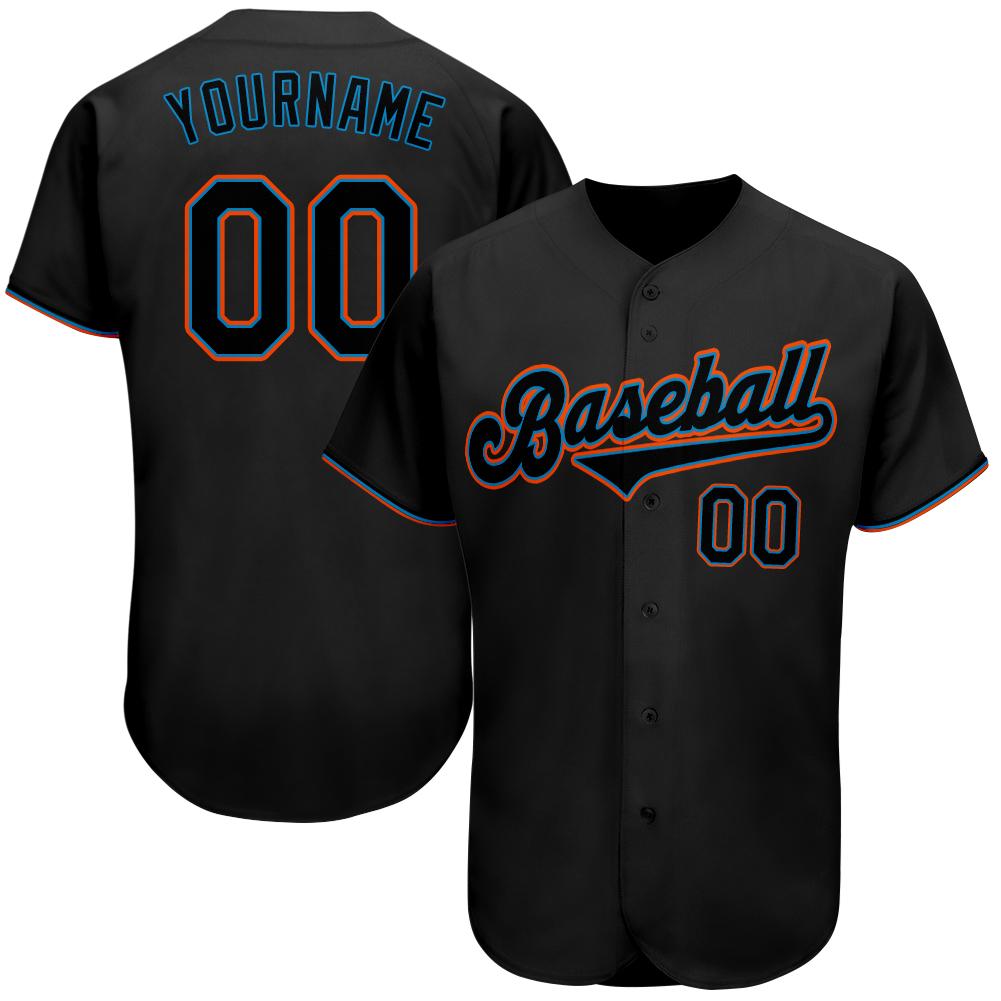 Custom Personalized Black Black Light Blue Baseball Jersey