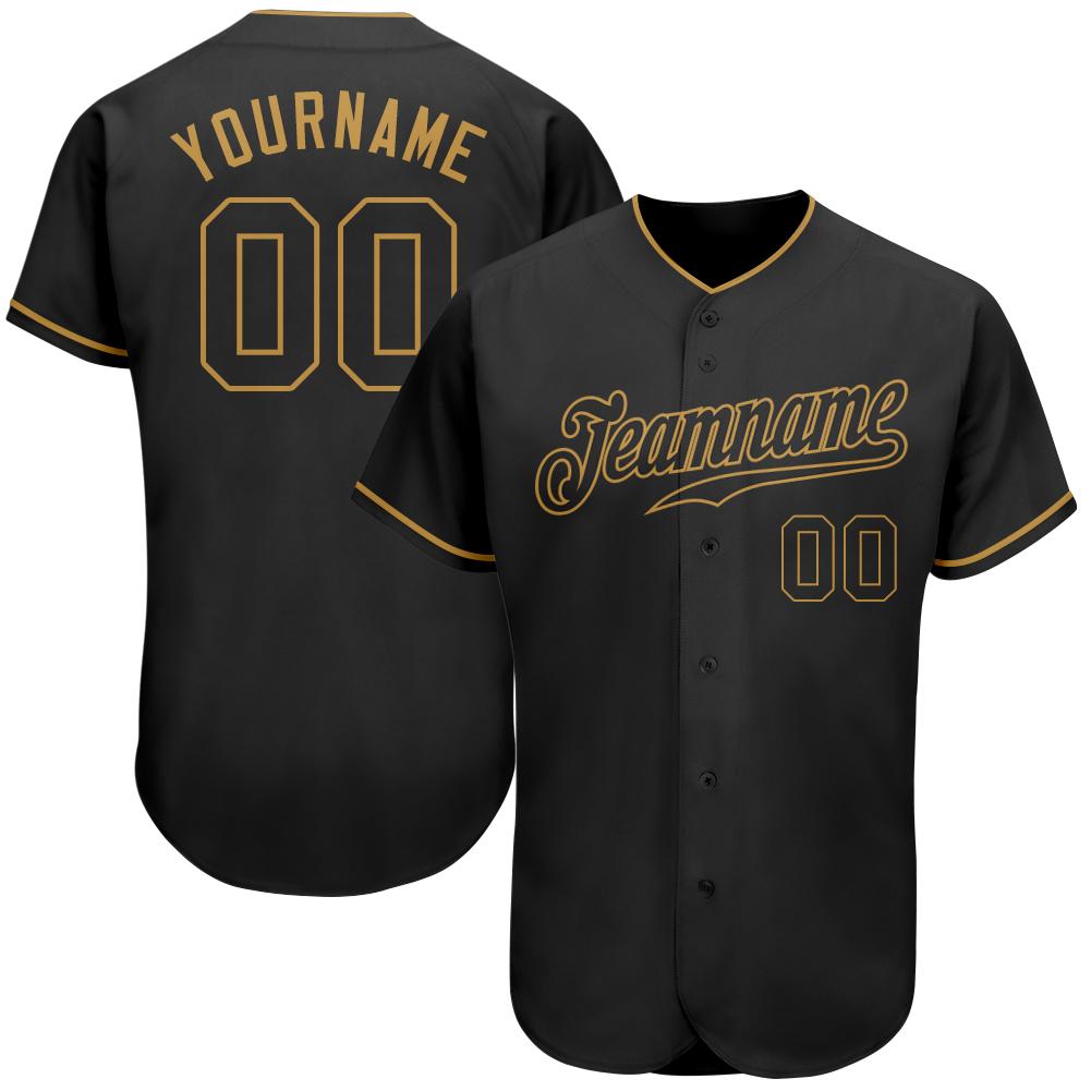 Custom Personalized Black Black Old Gold Baseball Jersey