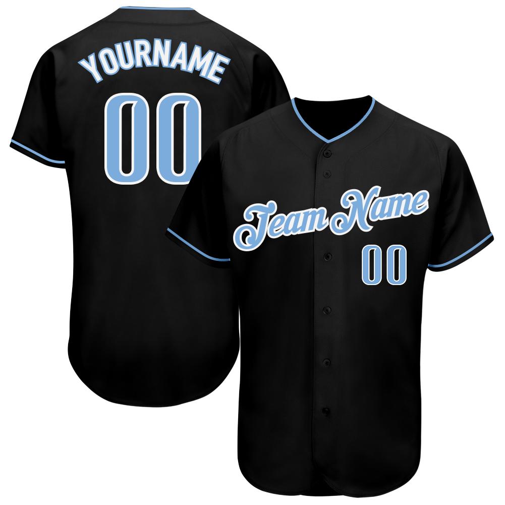 Custom Personalized Black Light Blue White Baseball Jersey