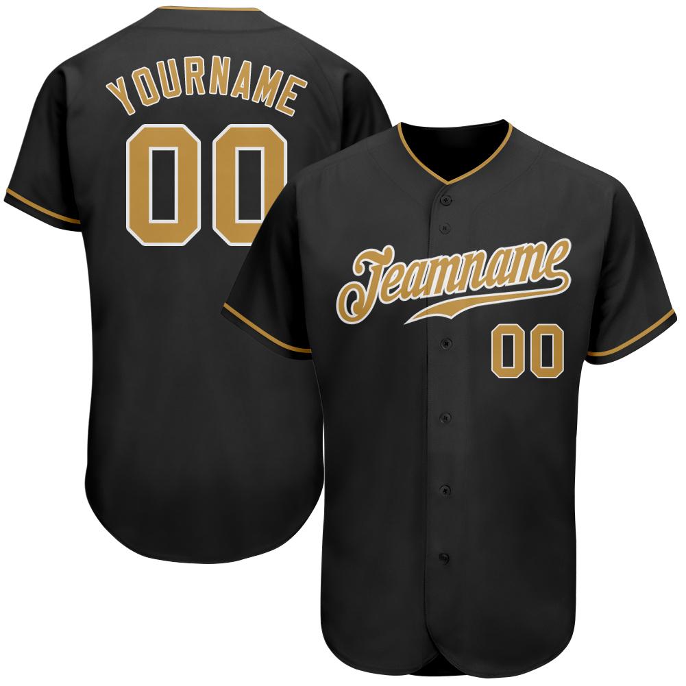 Custom Personalized Black Old Gold White Baseball Jersey