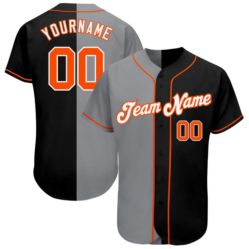 Custom Personalized Black Orange Gray Split Fashion Baseball Jersey ...