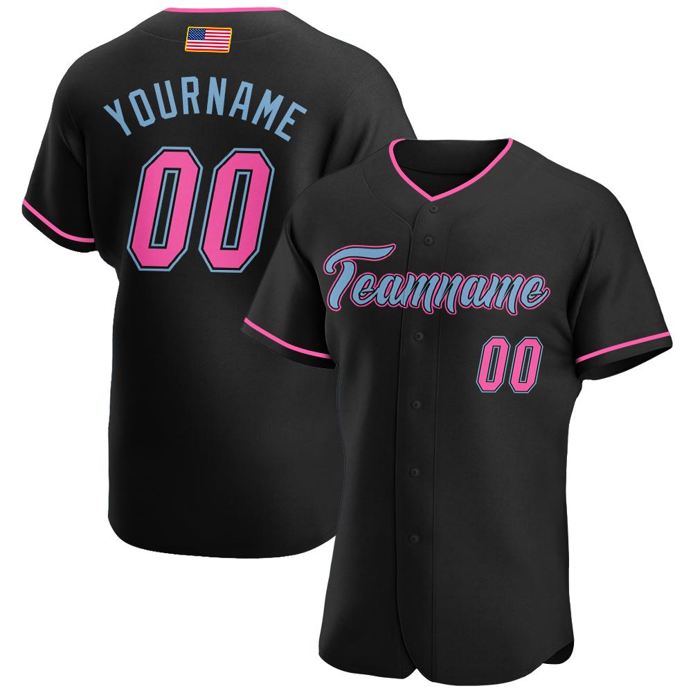 Custom Personalized Black Pink Light Blue American Flag Fashion Baseball Jersey