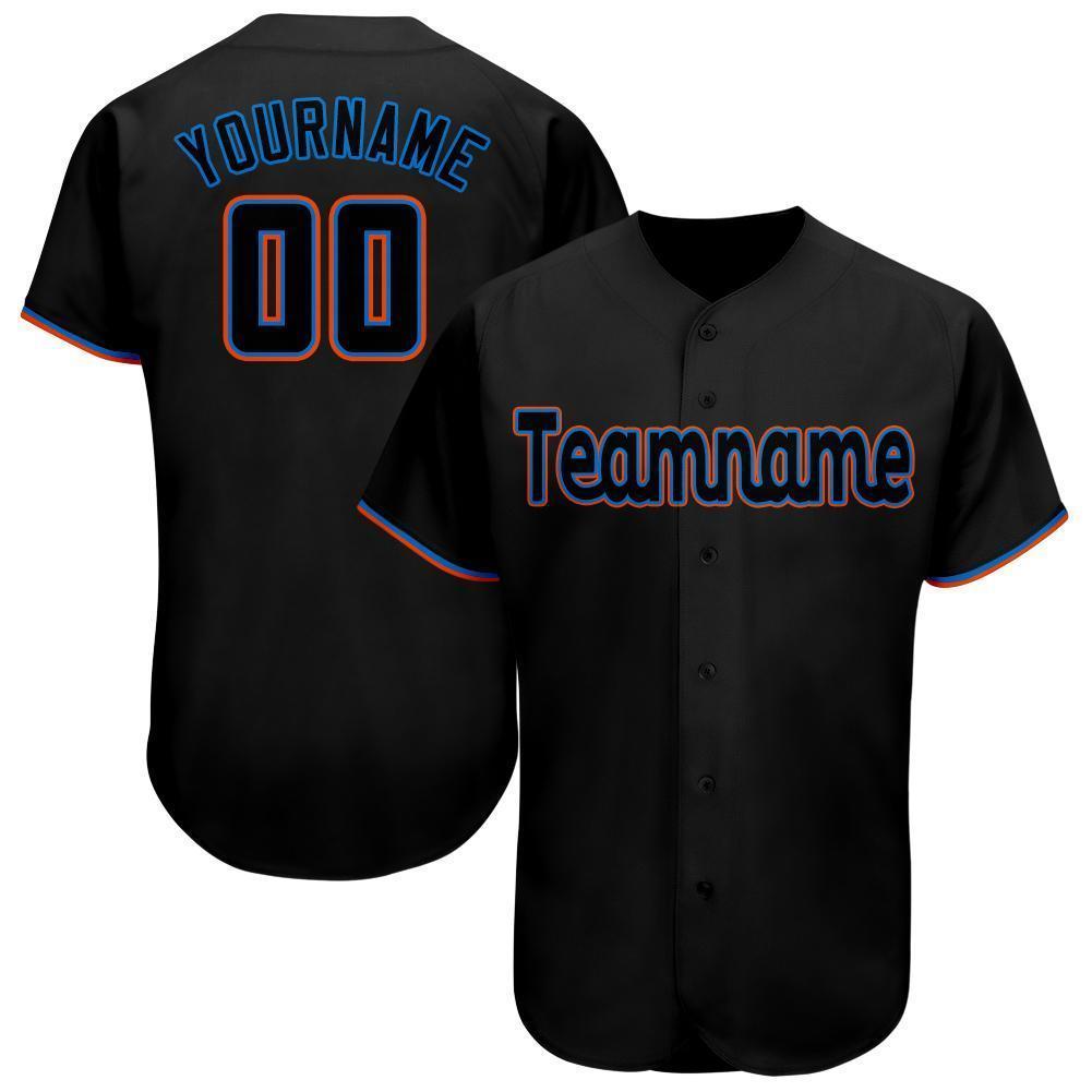 Custom Personalized Black Powder Blue Orange Baseball Jersey