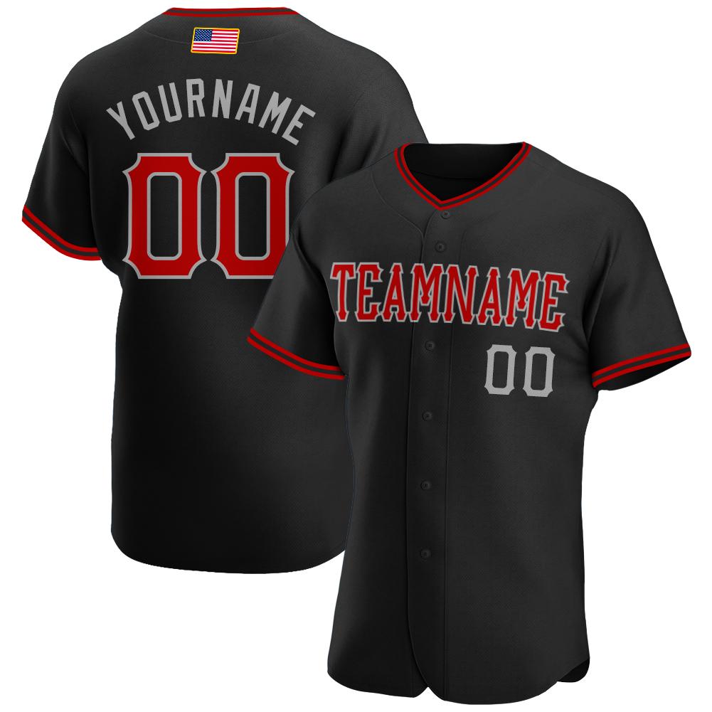 Custom Personalized Black Red Gray American Flag Fashion Baseball Jersey