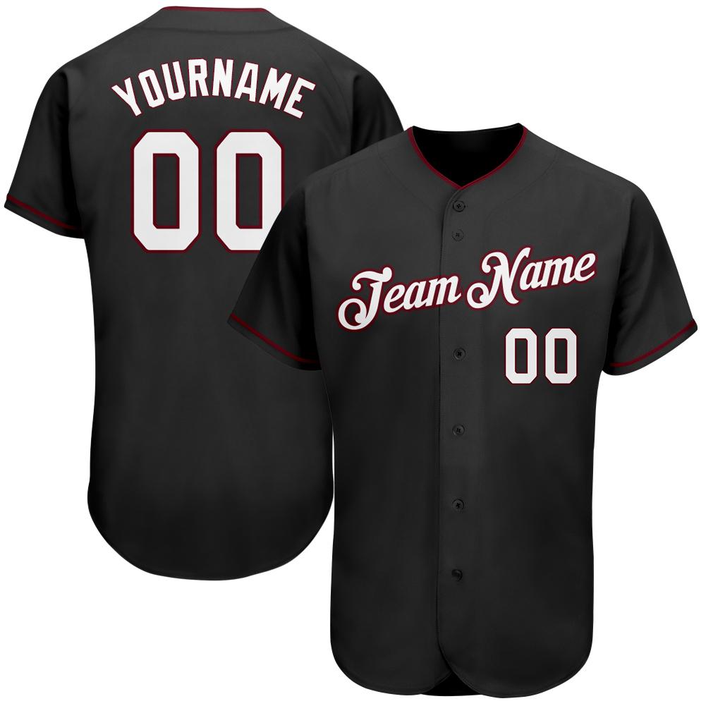 Custom Personalized Black White Crimson Baseball Jersey