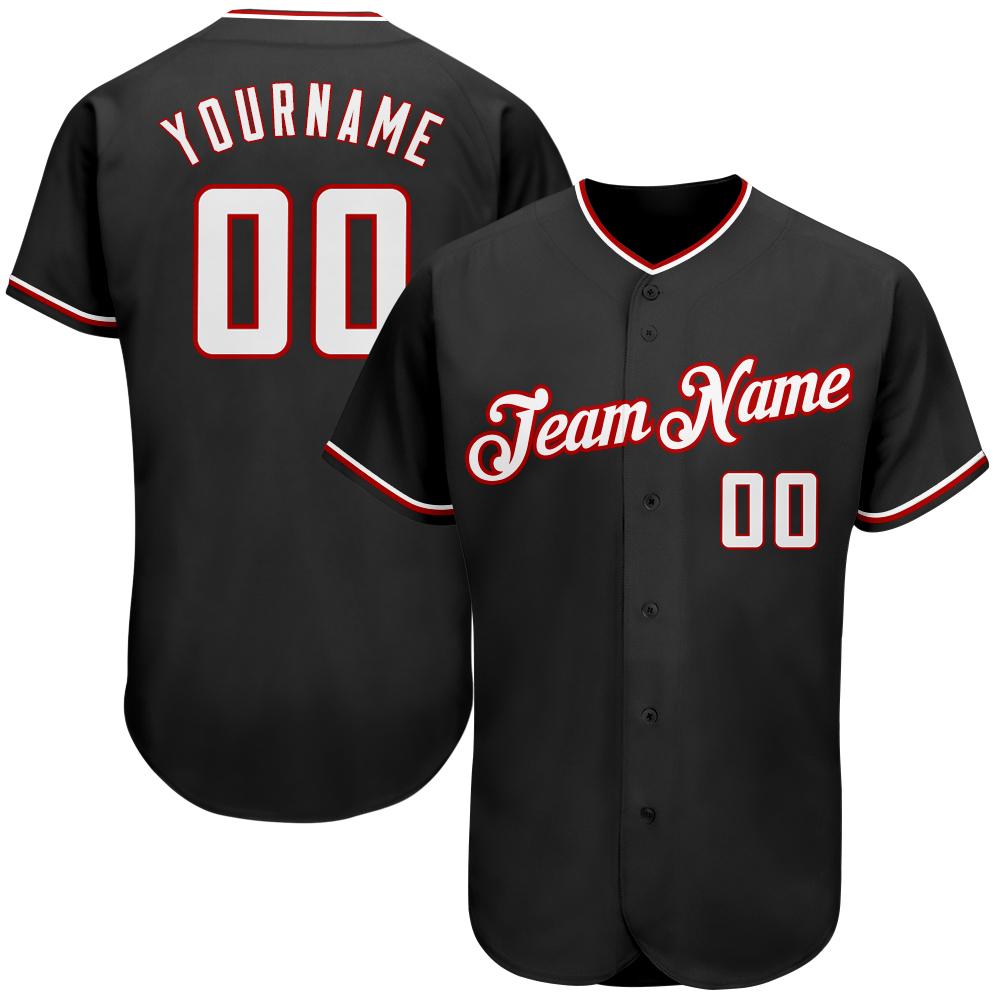 Custom Personalized Black White Red Baseball Jersey - Teeruto