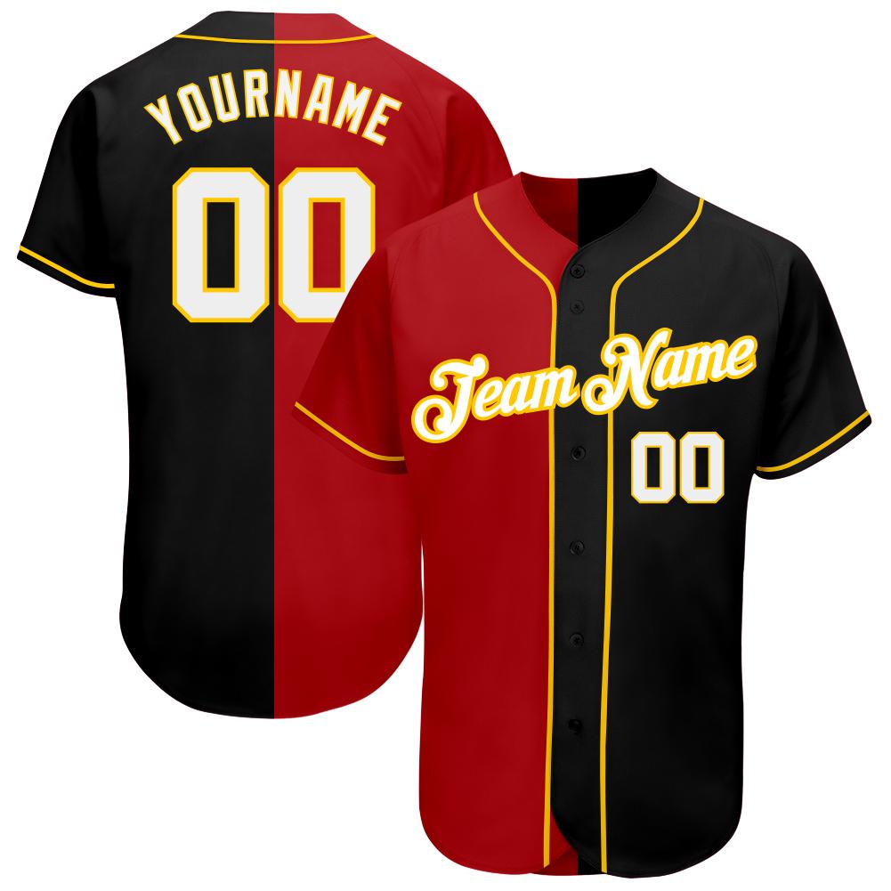 Custom Personalized Black White Red Split Fashion Baseball Jersey