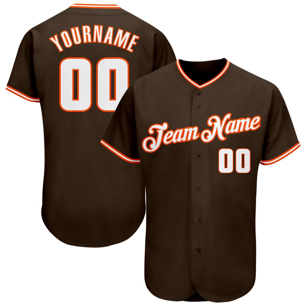 Custom Personalized Brown White Orange Baseball Jersey - Teeruto