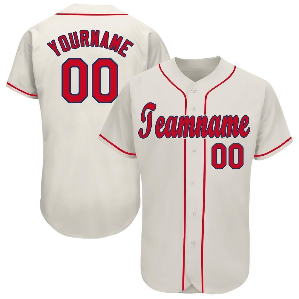 Custom Personalized Cream Red Navy Baseball Jersey