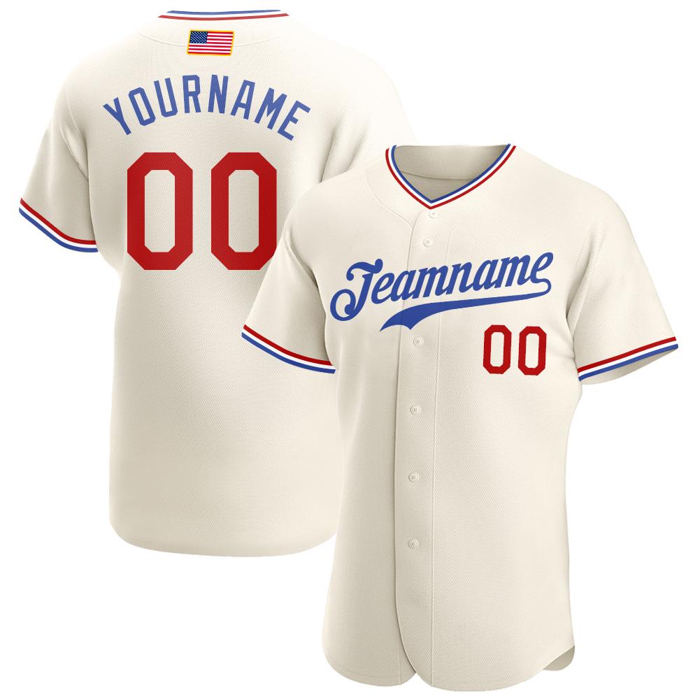 Custom Personalized Cream Red Royal American Flag Fashion Baseball Jersey