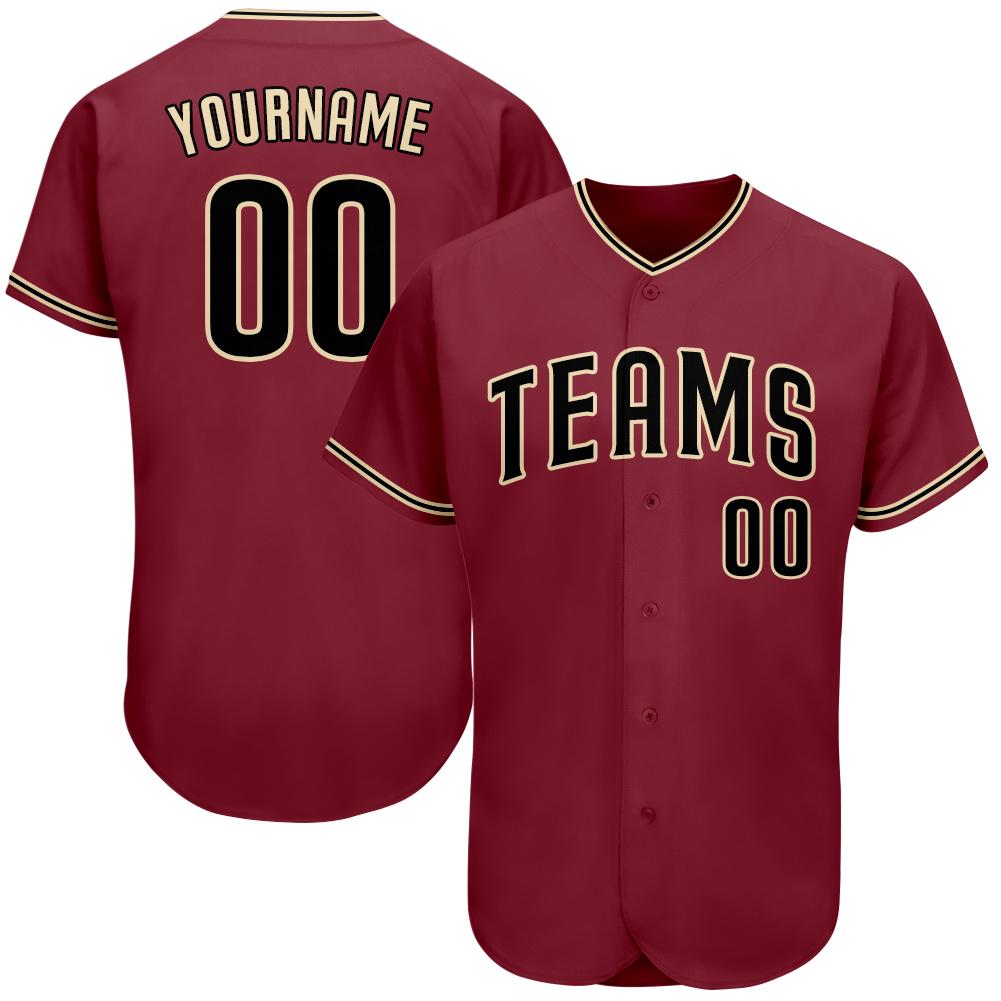 Custom Personalized Crimson Black Khaki Baseball Jersey