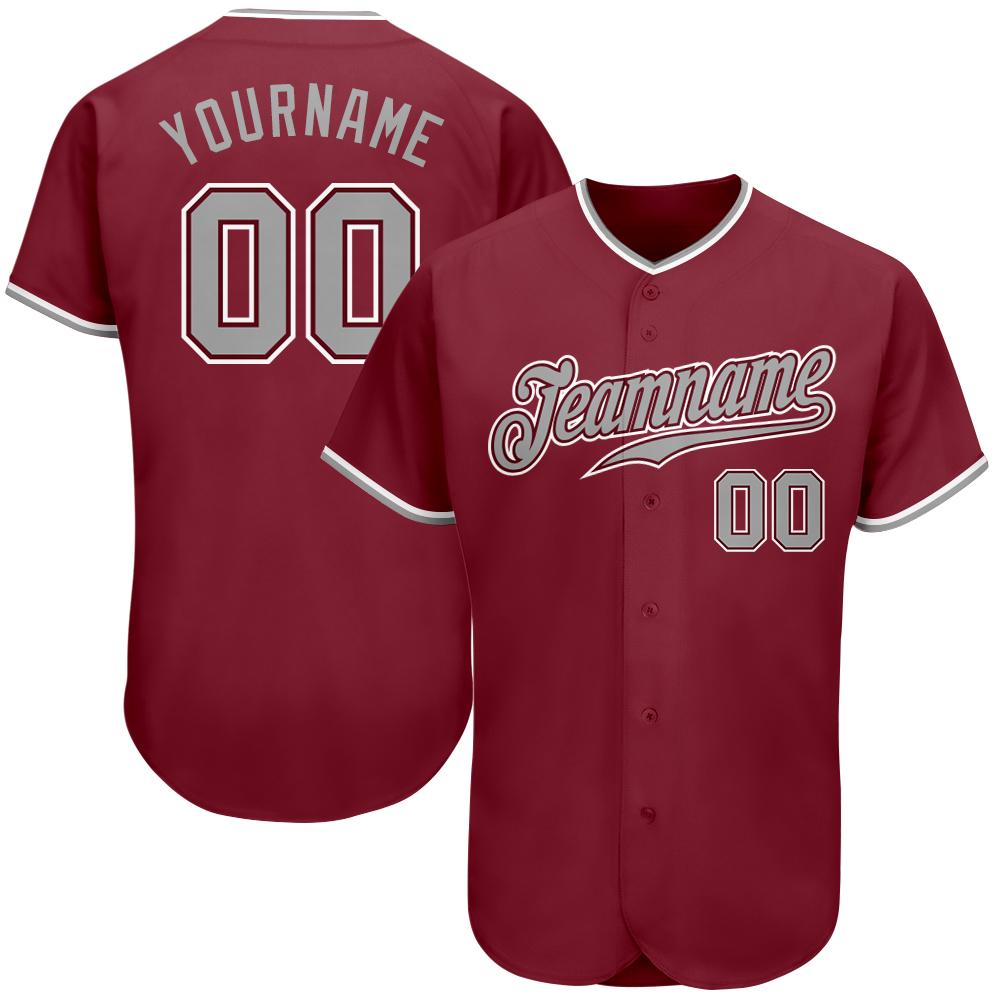 Custom Personalized Crimson Gray White Baseball Jersey