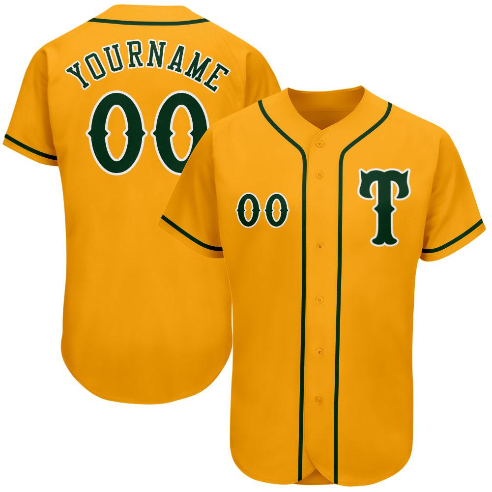 Custom Personalized Gold Green White Baseball Jersey - Teeruto