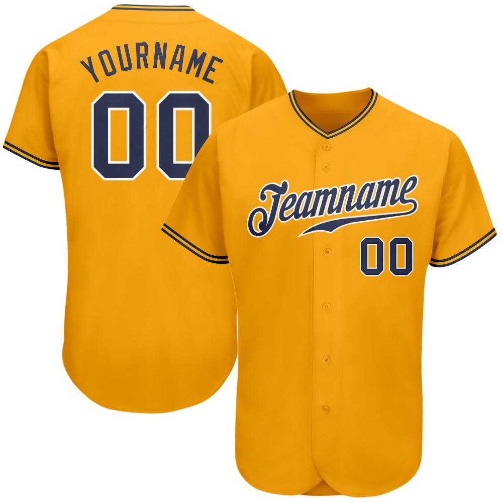 Custom Personalized Gold Navy White Baseball Jersey - Teeruto