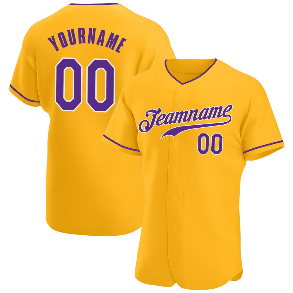 Custom Personalized Gold Purple White Baseball Jersey