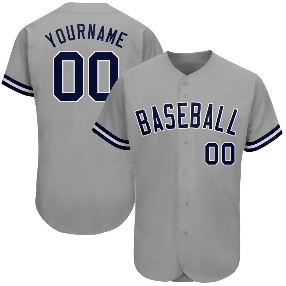 Custom Personalized Gray Navy White Baseball Jersey