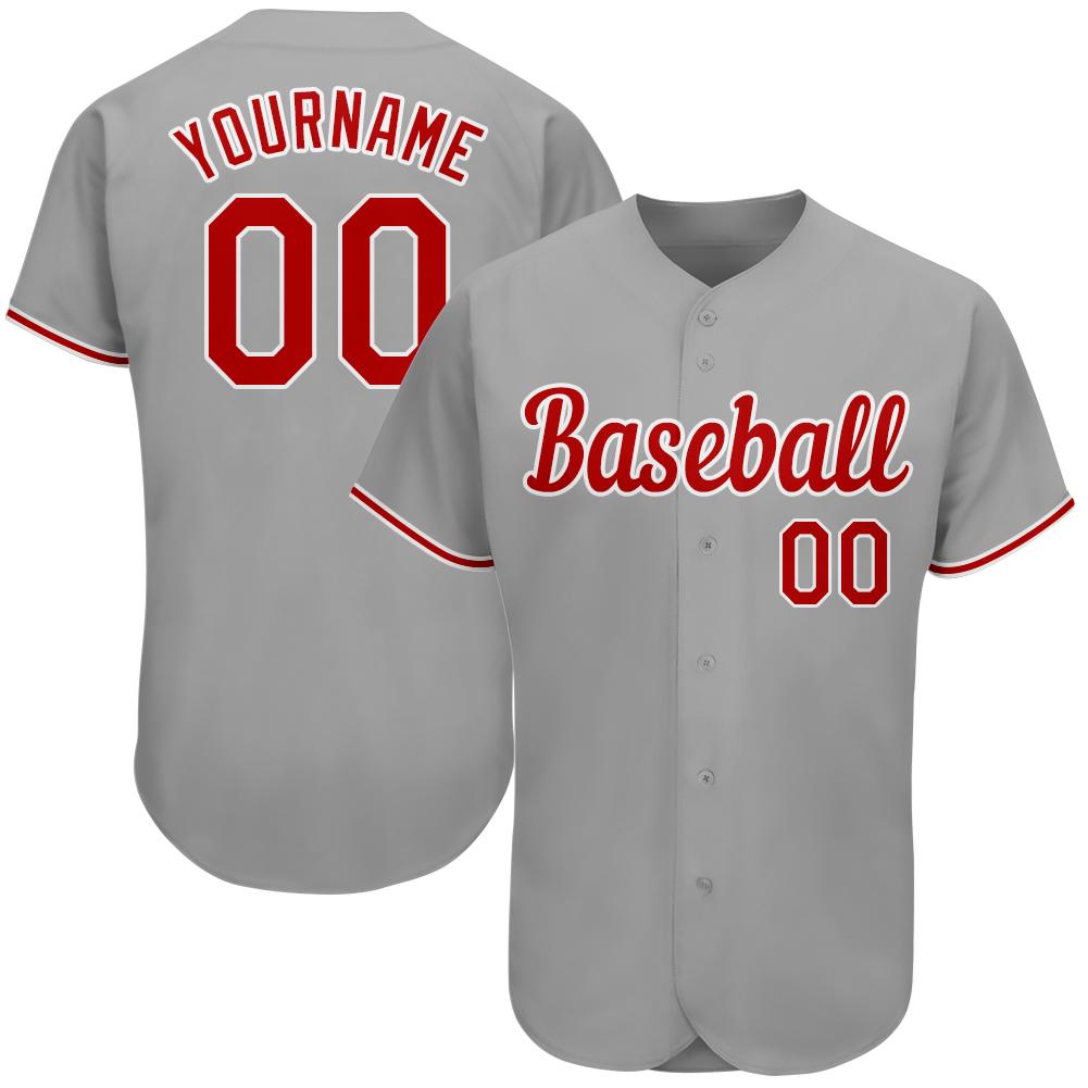Custom Personalized Gray Red White Baseball Jersey