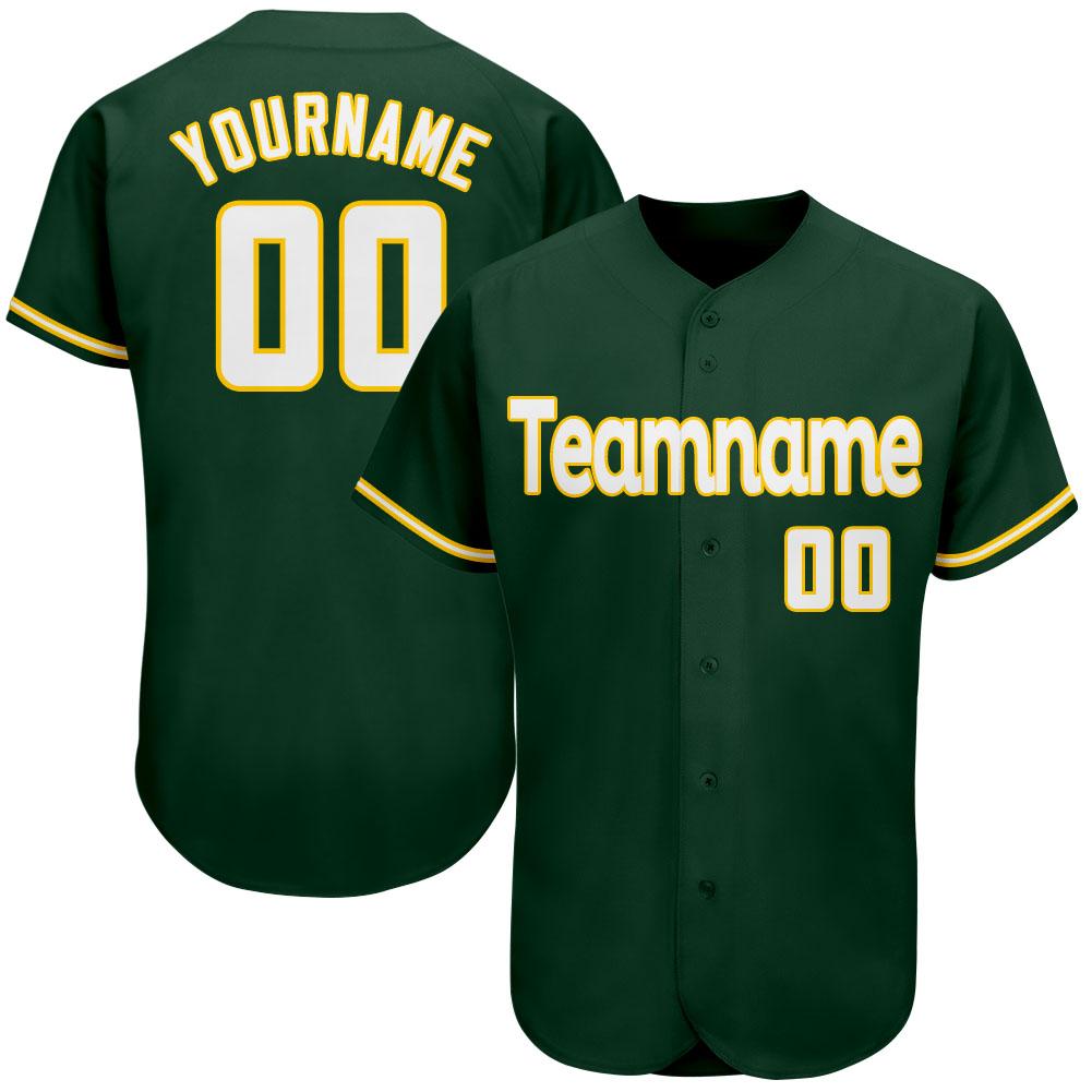 Custom Personalized Green White Gold Baseball Jersey