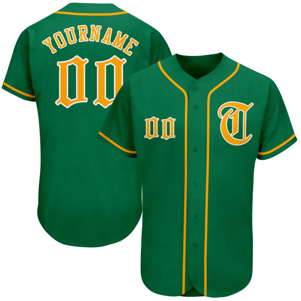 Custom Personalized Kelly Green Gold White Baseball Jersey