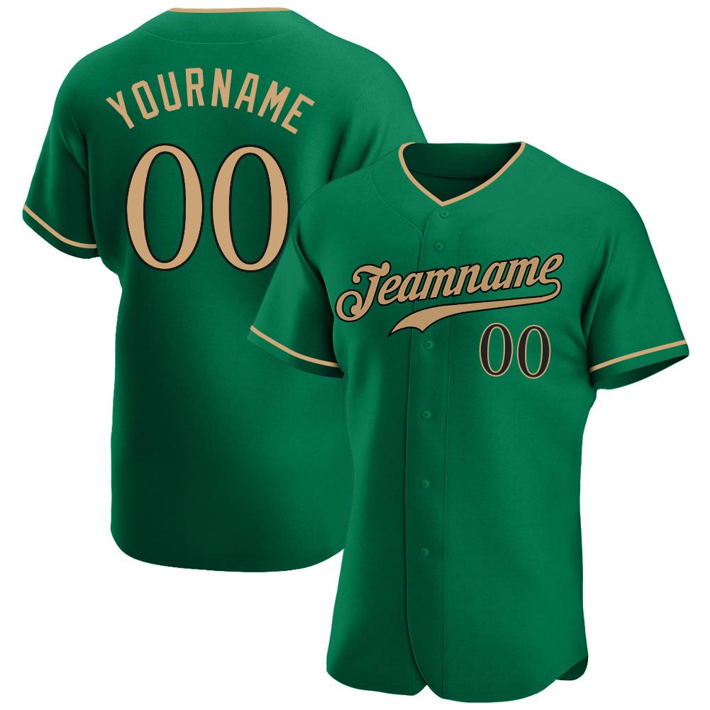 Custom Personalized Kelly Green Old Gold Black Baseball Jersey