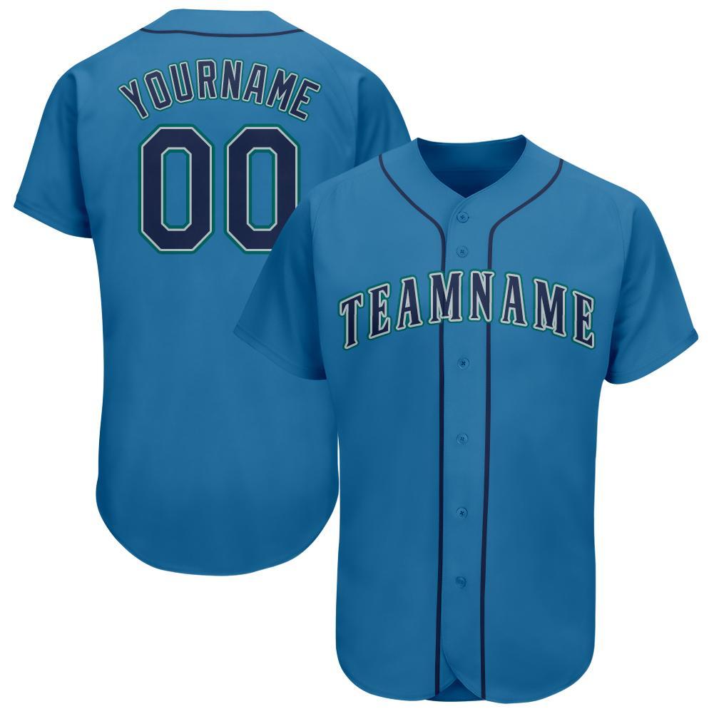 Custom Navy White-Powder Blue Baseball Jersey