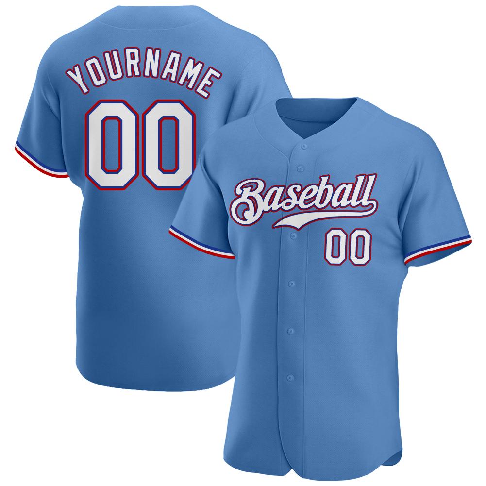 Custom Personalized Light Blue White Red Baseball Jersey