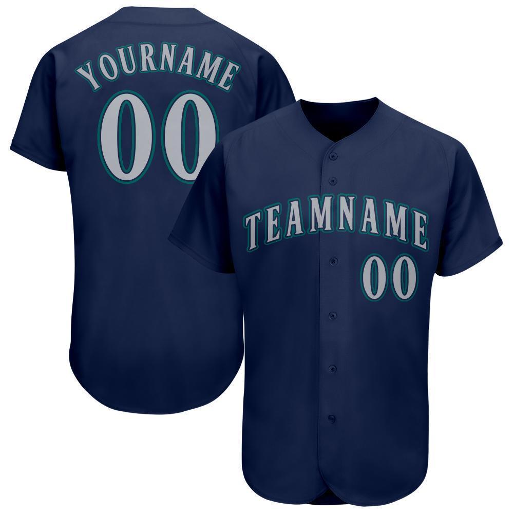 Custom Personalized Navy Gray Aqua Baseball Jersey