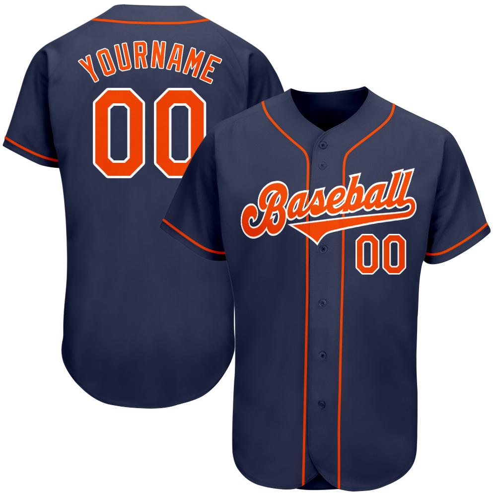 Custom Personalized Navy Orange White Baseball Jersey - Teeruto