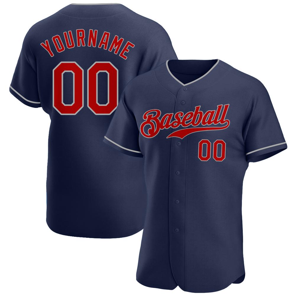 Custom Personalized Navy Red Gray Baseball Jersey