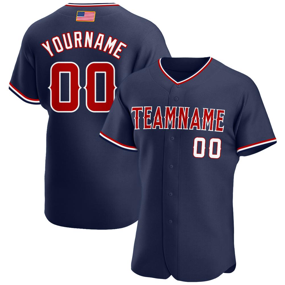 Custom Personalized Navy Red White American Flag Fashion Baseball Jersey