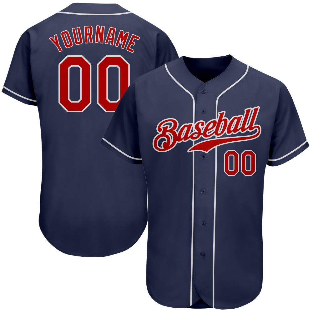 Custom Personalized Navy Red White Baseball Jersey