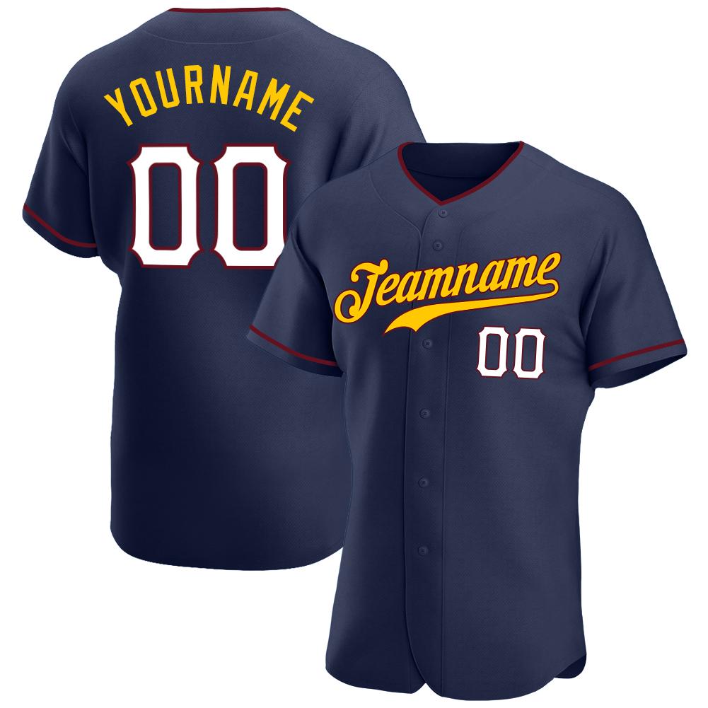 Custom Personalized Navy White Gold Baseball Jersey - Teeruto