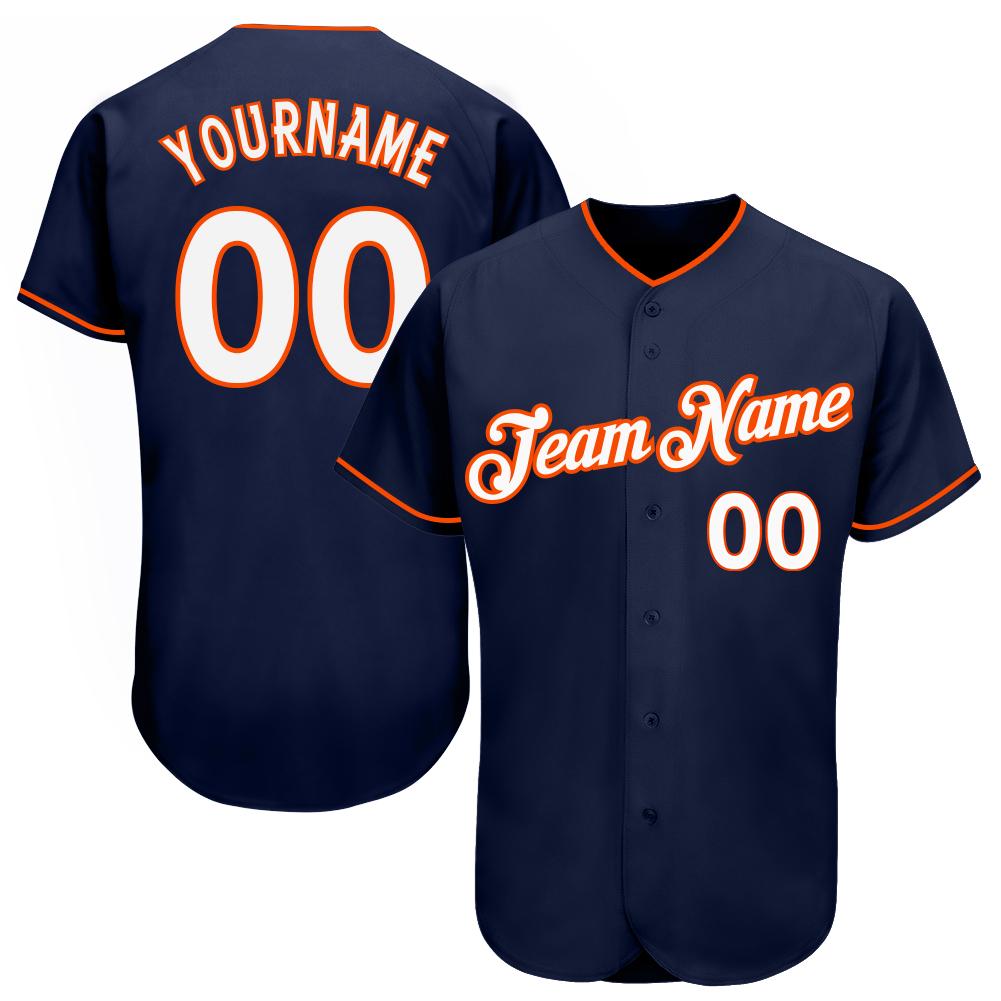 Custom Personalized Navy White Orange Baseball Jersey - Teeruto