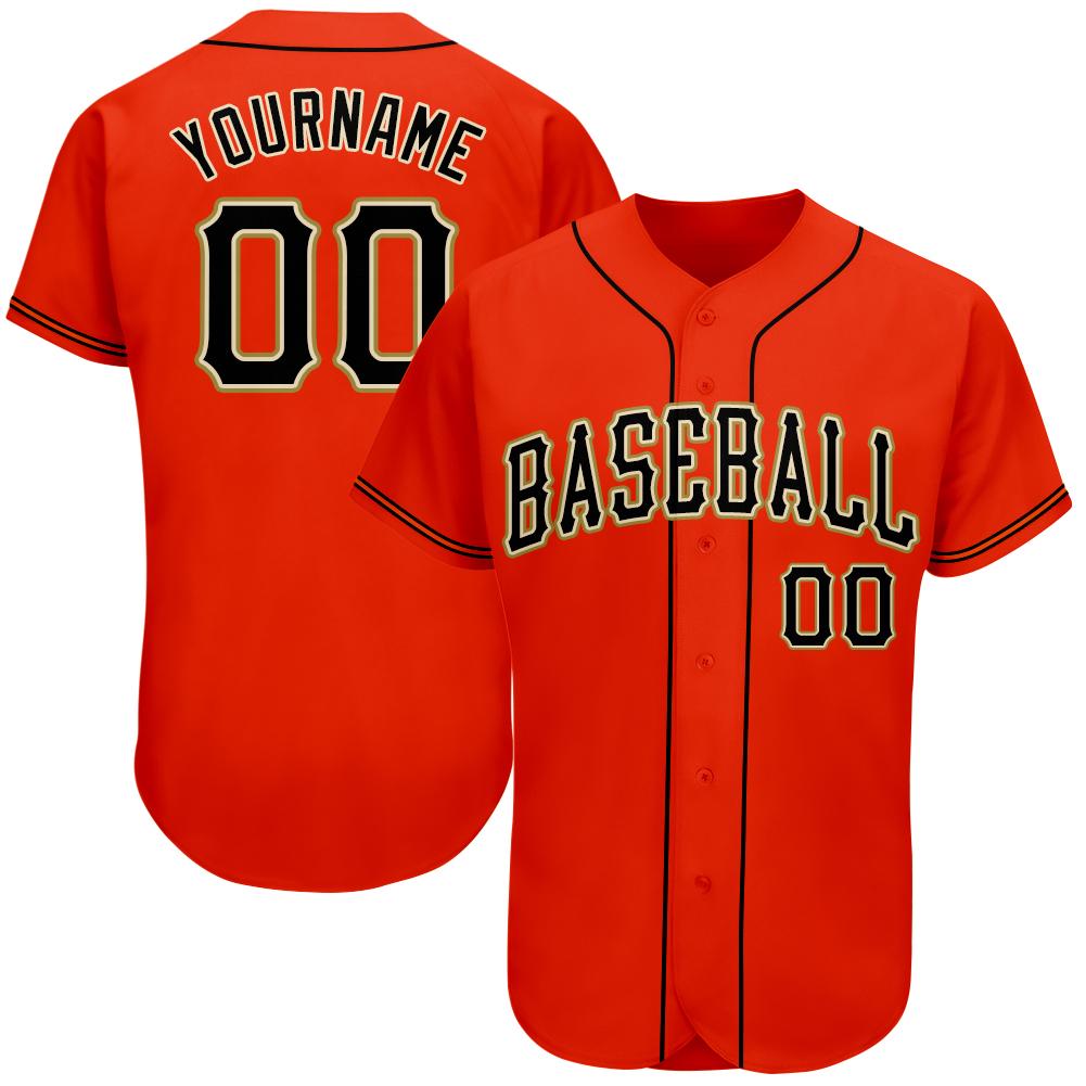 Custom Personalized Orange Black Old Gold Baseball Jersey